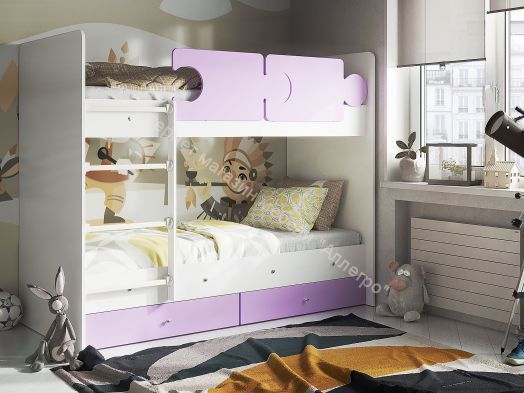 Кровать двухъярусная  "Тетрис" 1900*800 на щитах белый/ирис