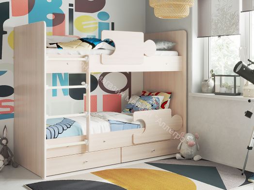 Кровать двухъярусная  "Тетрис" 1900*800 на щитах млечный дуб/млечный дуб