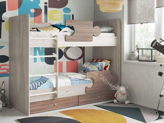Кровать двухъярусная "Тетрис" 1900*800 на щитах ясень шимо светлый/ясень шимо тёмный