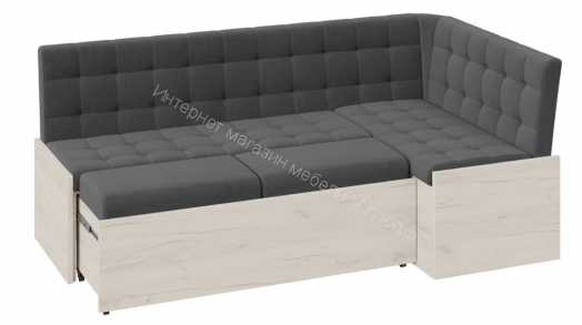 Скамья угловая со спальным местом «Форест» (Дуб крафт белый/Велюр серый)