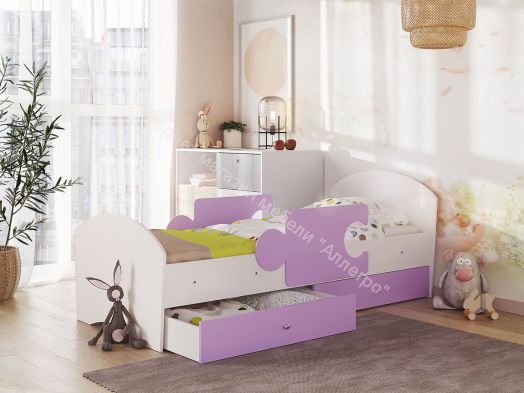 Кровать Мозаика 800*1900 на ламелях с ящиками и бортиками, белый/ирис