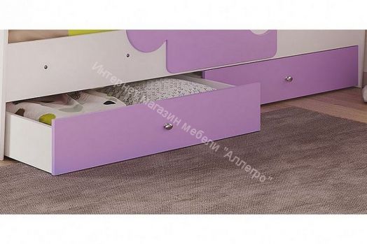 Кровать Мозаика 800*1900 на ламелях с ящиками и бортиками, белый/ирис