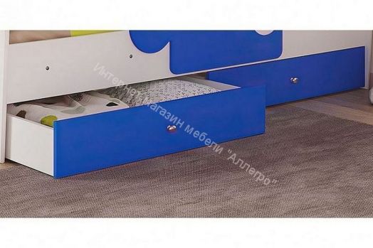 Кровать Мозаика 800*1900 на ламелях с ящиками и бортиками, белый/синий