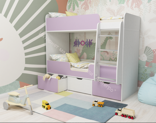 Кровать двухъярусная Малыш Двойняшка 70*160, белое дерево/ирис