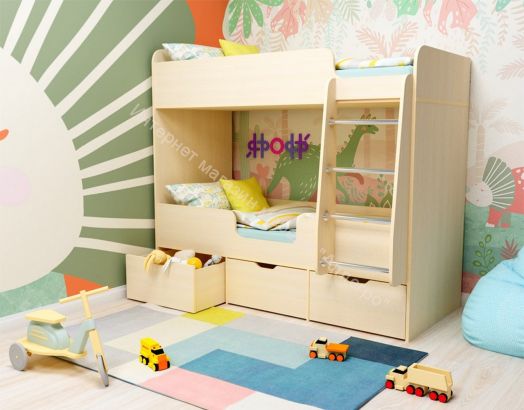 Кровать двухъярусная Малыш Двойняшка 70*160, дуб молочный/дуб молочный