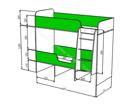 Кровать двухъярусная Малыш Двойняшка 70*160, бодего темный/бодего темный