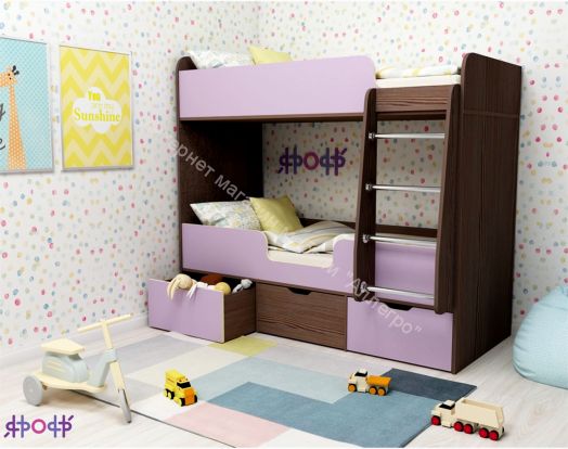 Кровать двухъярусная Малыш Двойняшка 70*160, бодего темный/ирис