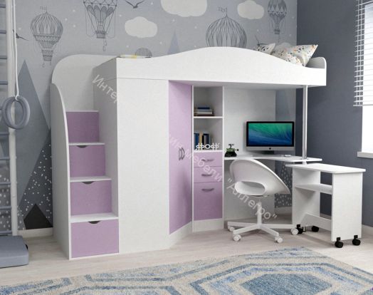 Кровать-чердак Юниор-4 80*190, белое дерево/ирис