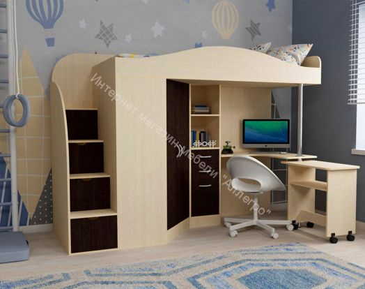 Кровать-чердак Юниор-4 80*190, дуб молочный/венге