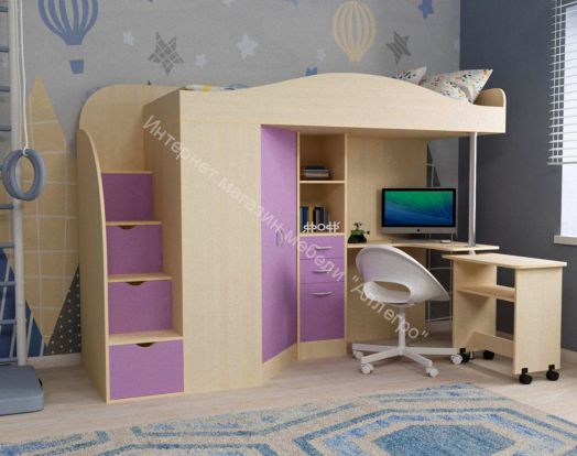 Кровать-чердак Юниор-4 80*190, дуб молочный/ирис