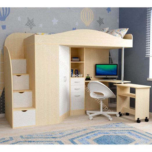 Кровать-чердак Юниор-4 80*190, дуб молочный/белое дерево