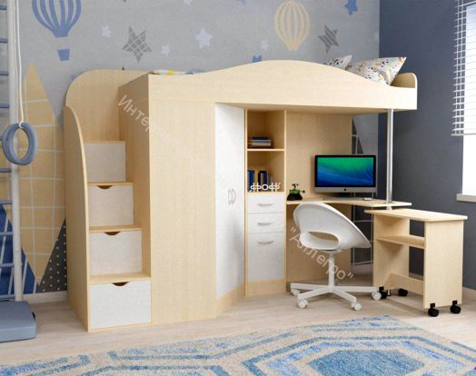 Кровать-чердак Юниор-4 80*190, дуб молочный/белое дерево