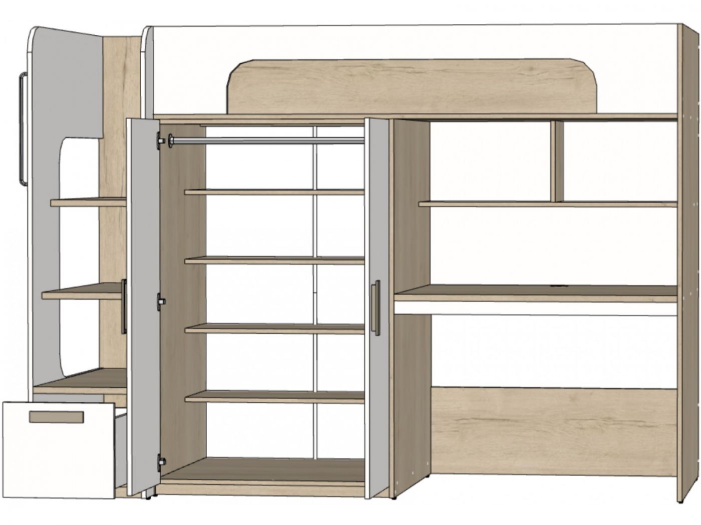Кровать-чердак Junior со столом и шкафом