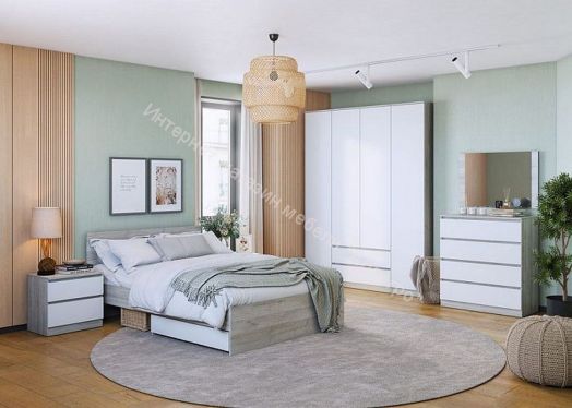 Шкаф четырехдверный Лори, 1802 мм, дуб серый/белый