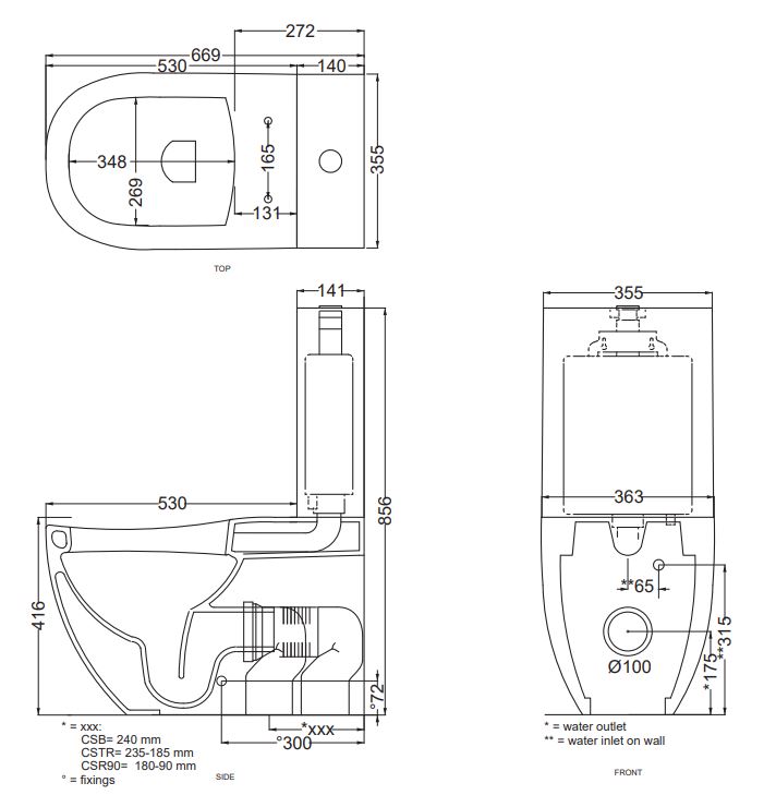 Напольный унитаз моноблок Cielo Fluid FLVM + FLCM схема 2