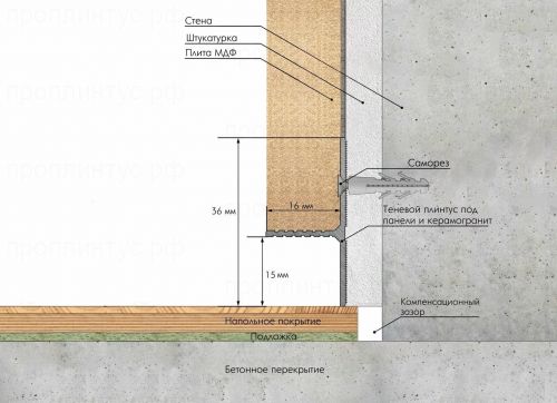 Теневой плинтус Reverse для панелей и керамогранита, чёрный анодированный