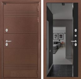 Входная дверь Лабиринт Термо Лайт с зеркалом Панорама с тонировкой Черный кварц