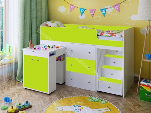 Кровать Малыш 70*160 МАЛЫЙ, Белое дерево/Лайм