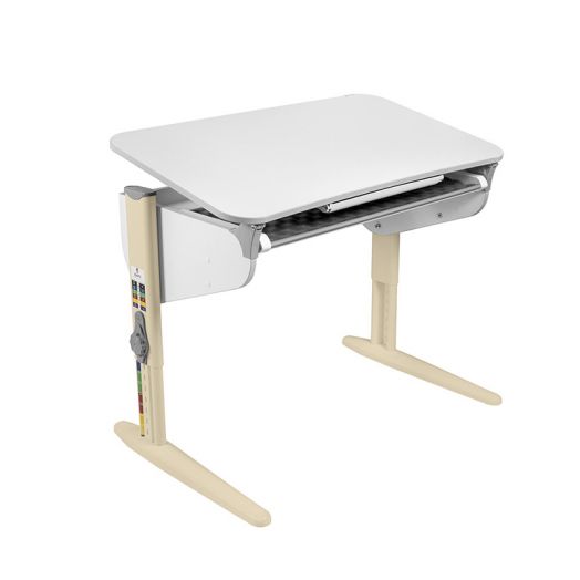 ДСУТ46-2 Растущий стол с лотком одноместный (ЛДСП белый, опора бежевый)