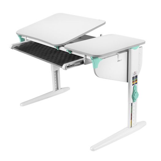 ДСУТ45-2-3 Растущий стол с лотком одноместный (ЛДСП белый, опора белый)