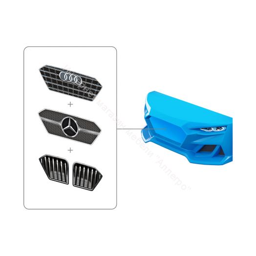 Кровать-машинка Romack Dynamic ламели+Подсветка фар+Объёмный капот Голубая