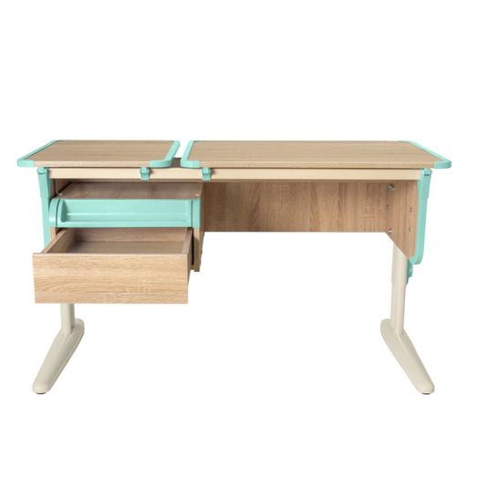 ДСУТ42-1-2-2 Растущая парта-трансформер одноместная с тумбой (ЛДСП дуб, опора бежевый)