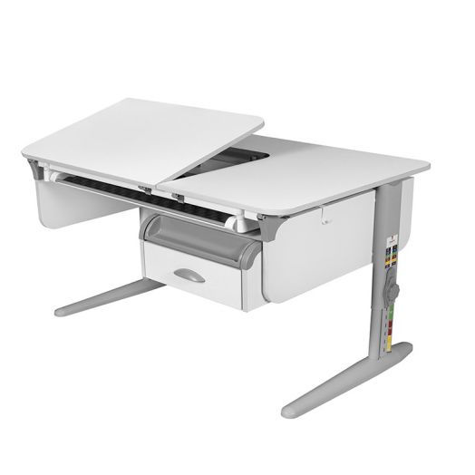 ДСУТ62-1-7-1 Растущая парта одноместная с тумбой (ЛДСП белый, опора серый)