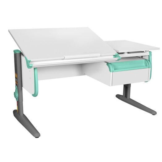 ДСУТ25-1-2-1 Растущая парта одноместная с тумбой (ЛДСП белый, опора серый)
