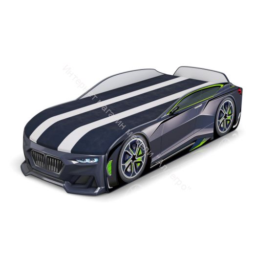 Кровать-машинка Romack Boxter New 170*70 см с подъёмным механизмом + Подсветка фар + Объёмный бампер, Чёрный