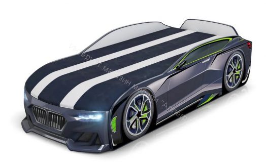 Кровать-машинка Romack Boxter New 170*70 см с подъёмным механизмом + Подсветка фар + Объёмный бампер, Чёрный