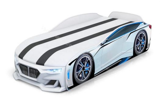 Кровать-машинка Romack Boxter New 170*70 см с подъёмным механизмом + Подсветка фар + Объёмный бампер, Белый