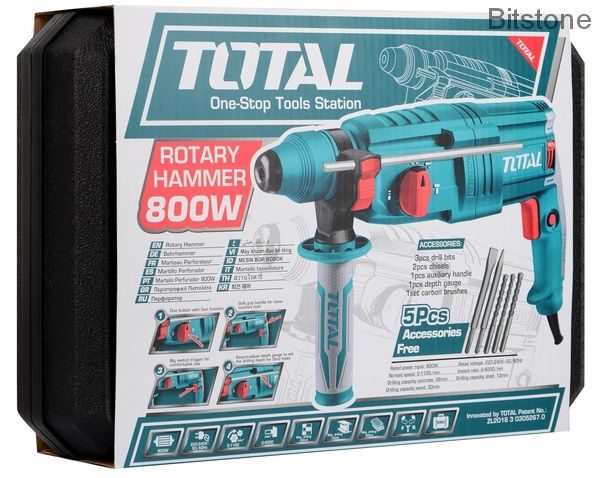 Перфоратор TOTAL TH308268 SDS-Plus, 800Вт, 0-1100об/мин