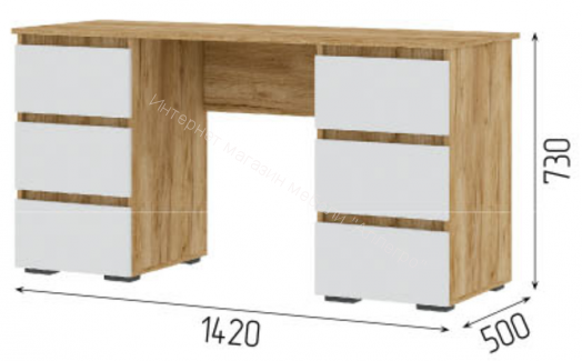 Письменный стол "Хелен" ПС 02 (Дуб крафт золотой/Белый шагрень)