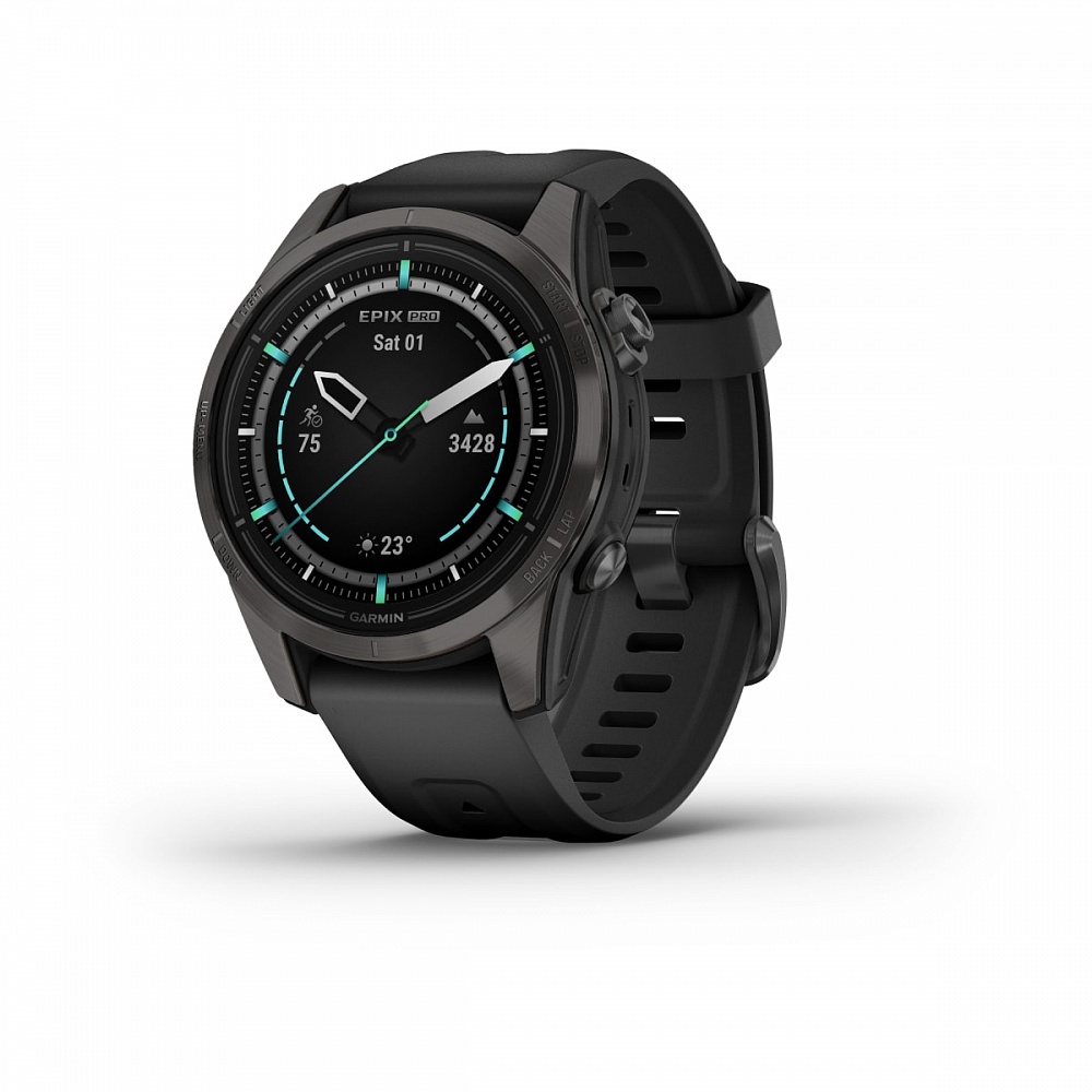 Умные часы Garmin Epix Pro (Gen 2) Sapphire Edition 42 мм, титановый, угольно-серый, DLC, черный ремешок