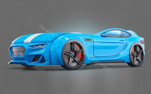 Кровать-Машинка Baby-M 150*70 см с П/М + подсветка фар + ящик + Орто Матрас, голубая