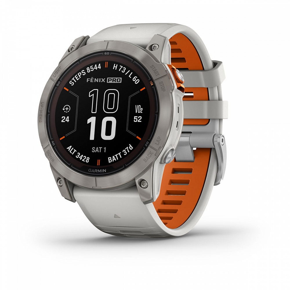 Умные часы Garmin Fenix 7X Pro Sapphire Solar Edition Титановый корпус с дымчато-серым оранжевым ремешком