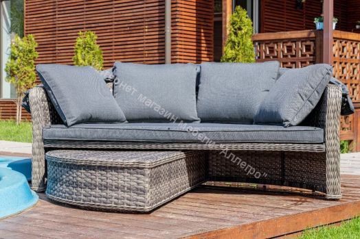 Диван-трансформер Violetta (шезлонг-трансформер) с подушками ротанг искусственный, Серый