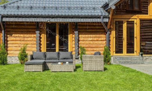 Комплект GRAND VICKY (диван + пуф + кресло + стол со стеклом) с подушками, ротанг искусственный, Серый