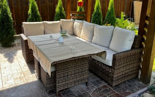 Комплект ZORRO (диваны + пуфы + стол со стеклом) с подушками, ротанг искусственный, Коричневый