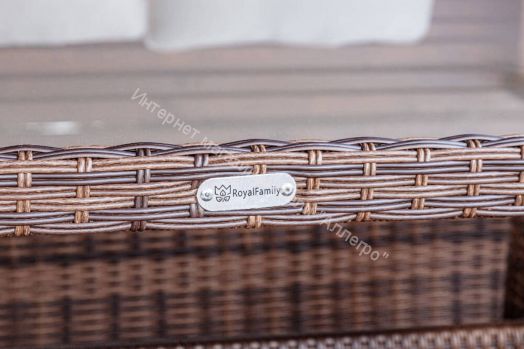 Комплект ZORRO (диваны + пуфы + стол со стеклом) с подушками, ротанг искусственный, Коричневый