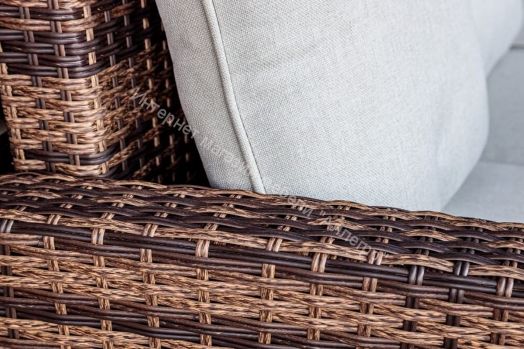 Комплект ZORRO (диваны + пуфы + стол со стеклом) с подушками, ротанг искусственный, Коричневый