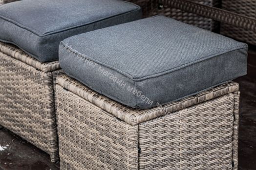 Комплект ZORRO (диваны + пуфы + стол со стеклом) с подушками, ротанг искусственный, Серый