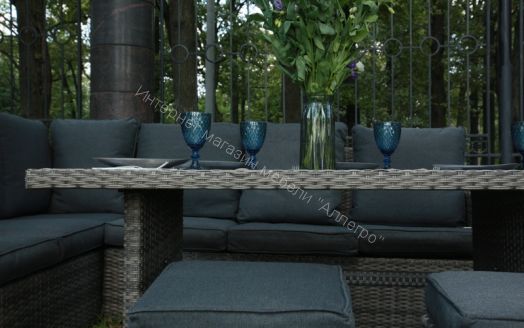 Комплект ZORRO (диваны + пуфы + стол со стеклом) с подушками, ротанг искусственный, Серый