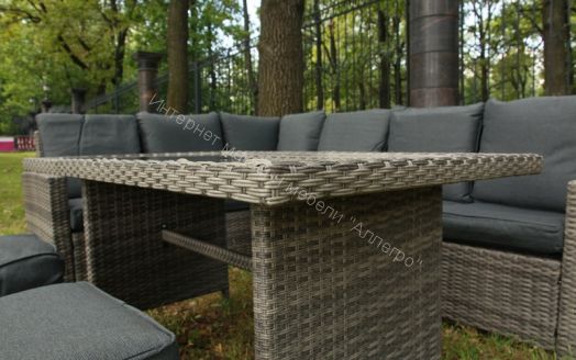 Комплект ZORRO (диваны + пуфы + стол со стеклом) с подушками, ротанг искусственный, Серый