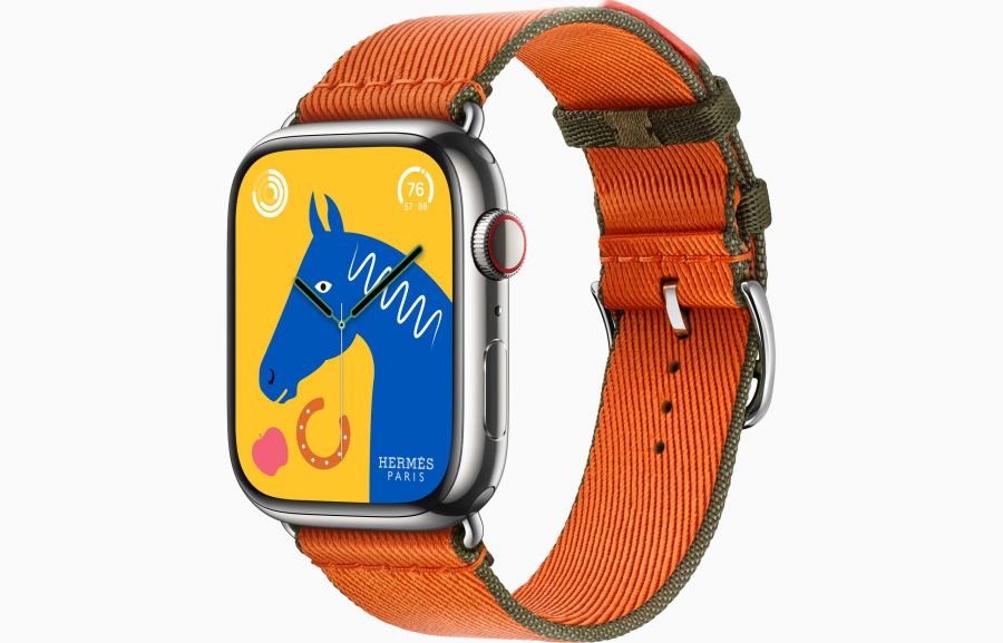 Apple Watch Hermès Series 8 45mm Silver Stainless Steel Case with Twill Jump Single Tour Orange/Kaki