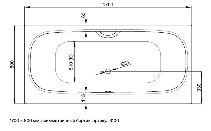 Прямоугольная встраиваемая ванна Bette Duett 3100 170х80 ФОТО