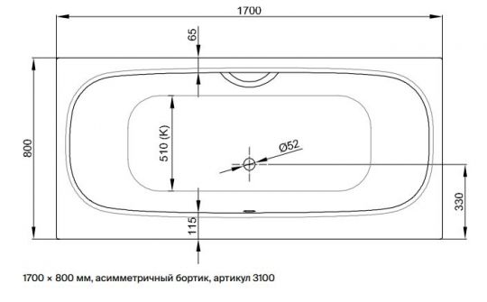 Прямоугольная встраиваемая ванна Bette Duett 3100 170х80 ФОТО