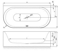 Овальная пристенная ванна Bette Lux Oval I Silhouette 3415 CWVVS 170х80 схема 3