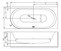 Овальная ванна углового монтажа Bette Lux Oval IV Silhouette 3435 CELVS правая 175х80 схема 3