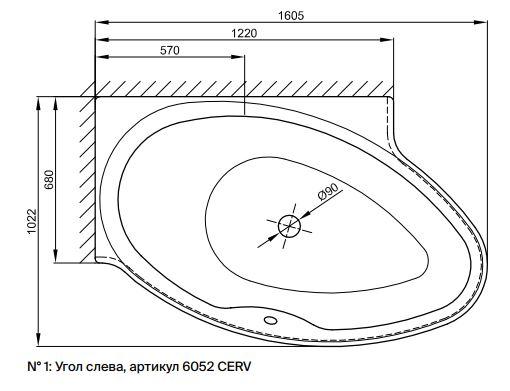 Овальная ванна углового монтажа Bette Pool I Panel 6052 CERV левая 160х102 схема 3